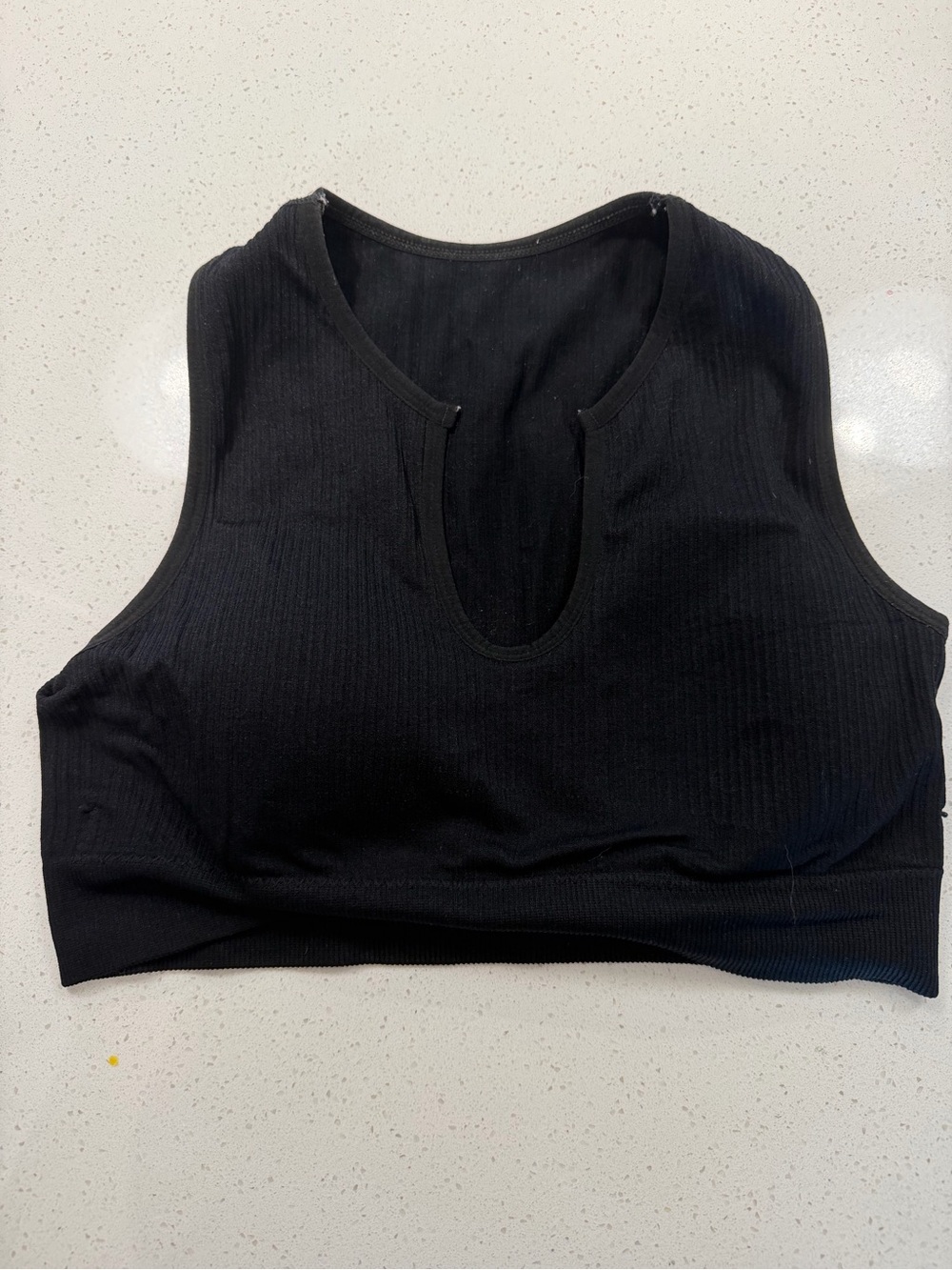 Amazon Essentials Black Ribbed Keyhole Crop Bra Top
